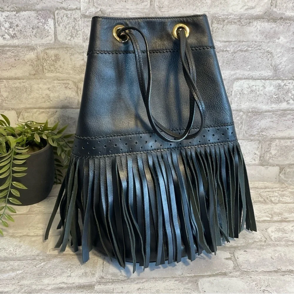 J&M DAVIDSON Rio 07314/141 Women's Leather Shoulder Bag Boho Bohemian Black‎